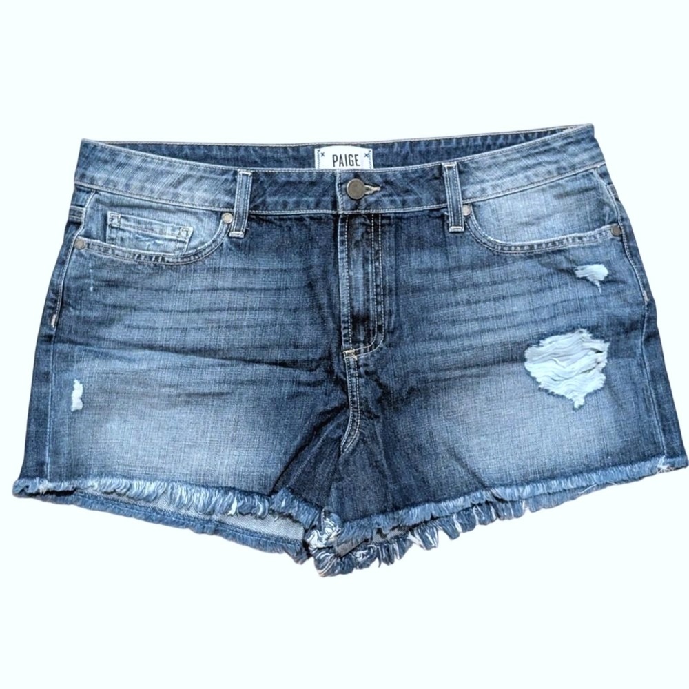 PAIGE Shorts Womens 31 Ripped Frayed Daryn Izza Premium Denim Jean Shorts NEW